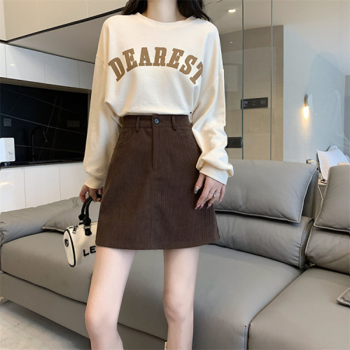 Hip Splitting Fall/Winter Sleeveless A-Line Maxi Skirt Women's Large Size Corduroy Medium Brown Side Retro Cover Skirt for Plus Size