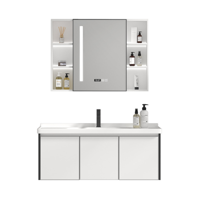Mueble de baño de aluminio de espacio de cerámica lavabo integrado lavabo de aleación de aluminio combinación de gabinete de baño