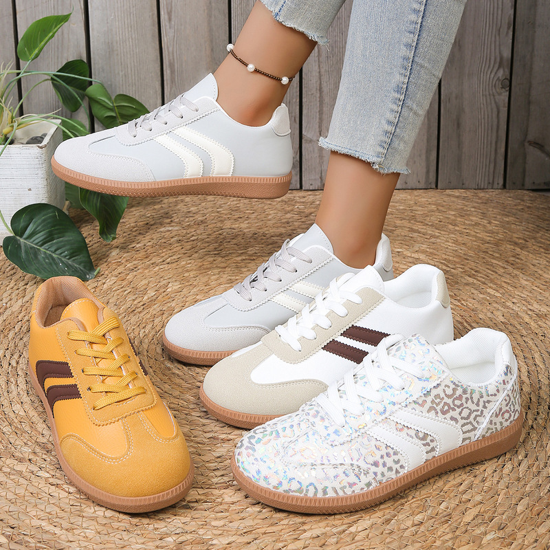 Foreign Trade Cross-Border Women's Shoes 2026 New Leopard Print Color Scheme Casual Flat Sneakers Versatile Flat Fashion Sports Women's Shoes