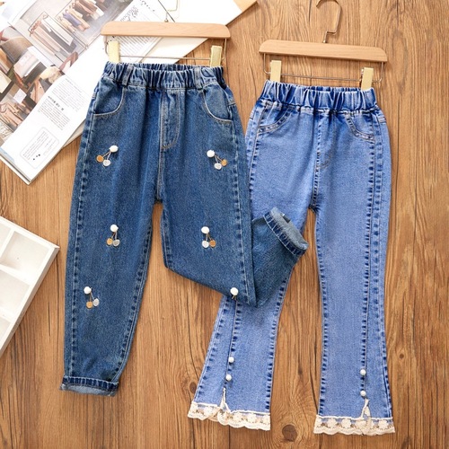 Children's clothing girls' jeans spring and autumn new style medium and large children's casual children's loose wide-leg baby trumpet girls' pants