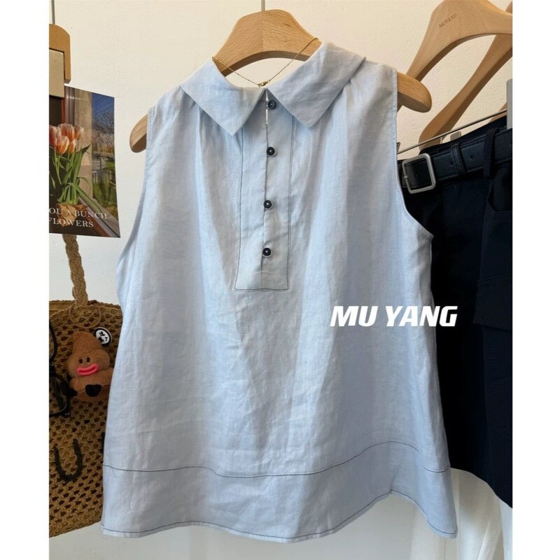 Designer Style! Unique Collared Vest with a Stylish Touch for Women, A-Line Sleeveless Shirt