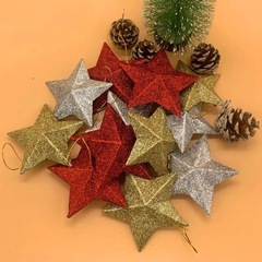 クリスマス装飾品赤銀金粉五角星ペンダントクリスマスツリー星6個/バッグシーン配置アクセサリー