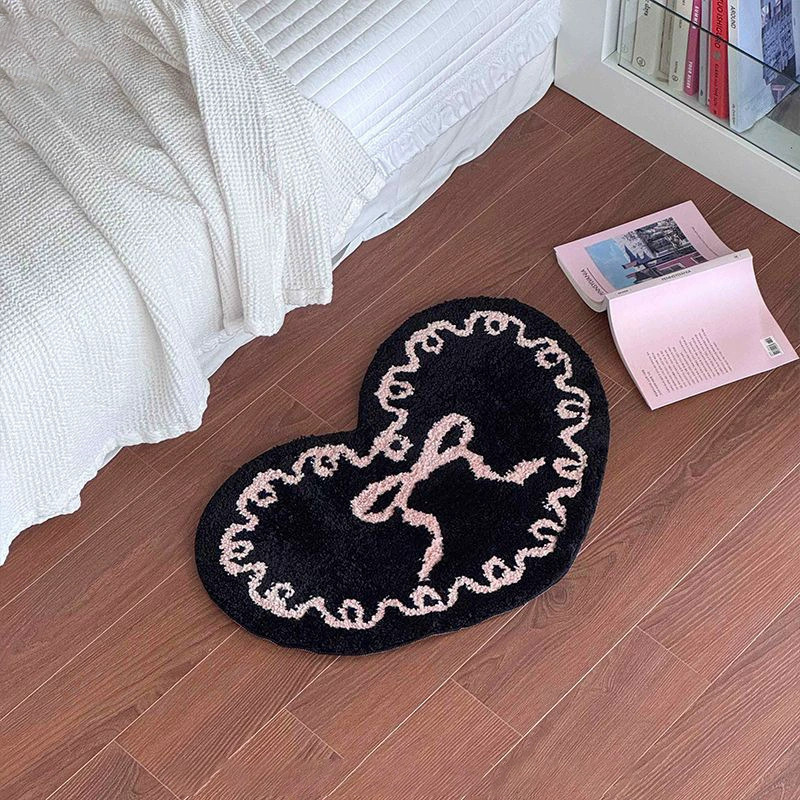 Korean Ins Style Simple Heart Flocking Carpet Bedroom Bedside Room Table Bottom Blanket Decorative Tufted Bathroom Mat