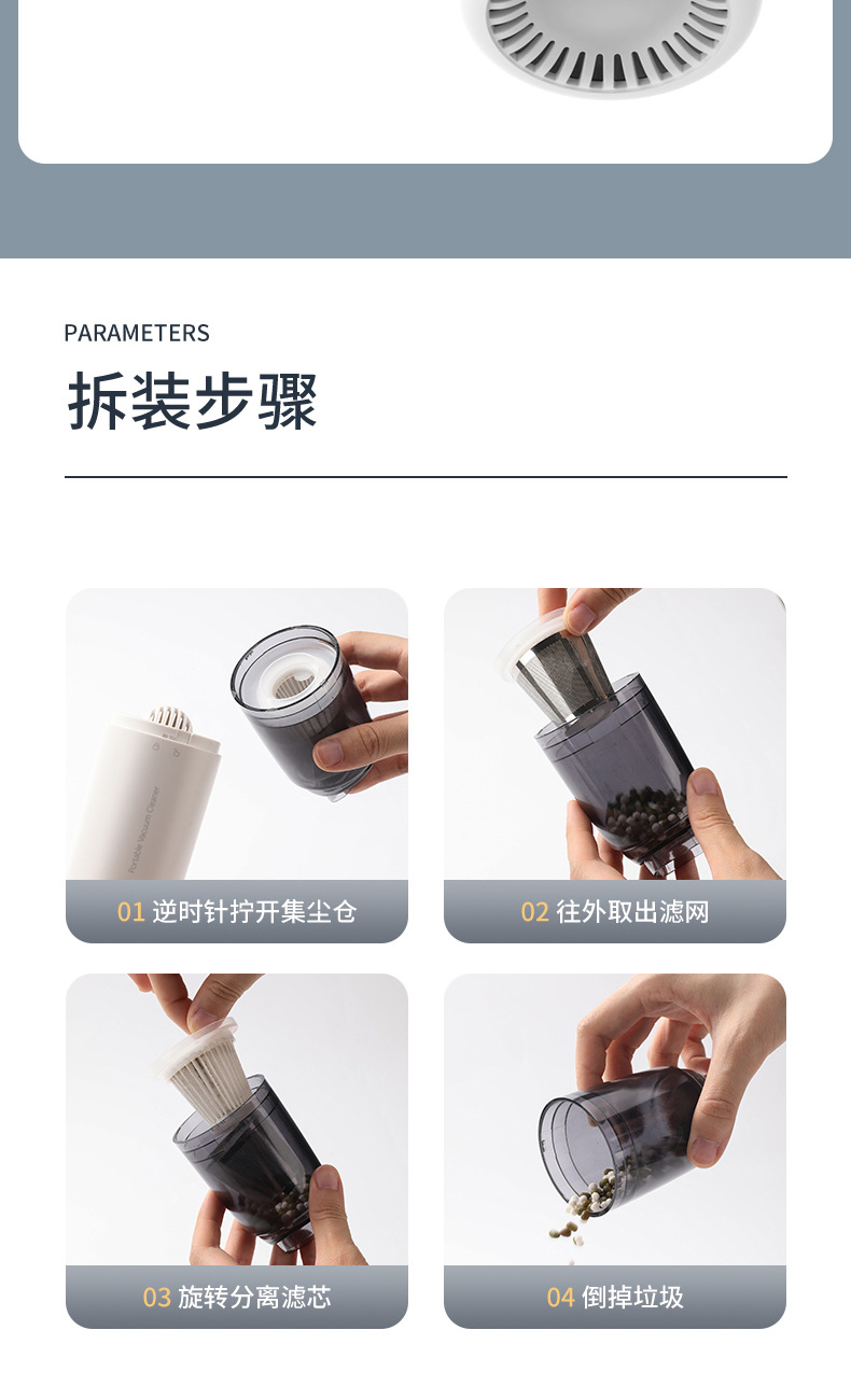 Car Vacuum Cleaner, Household Mini Portable Mite Remover, Wireless Charging, High-Power Handheld Powerful Dust Collector