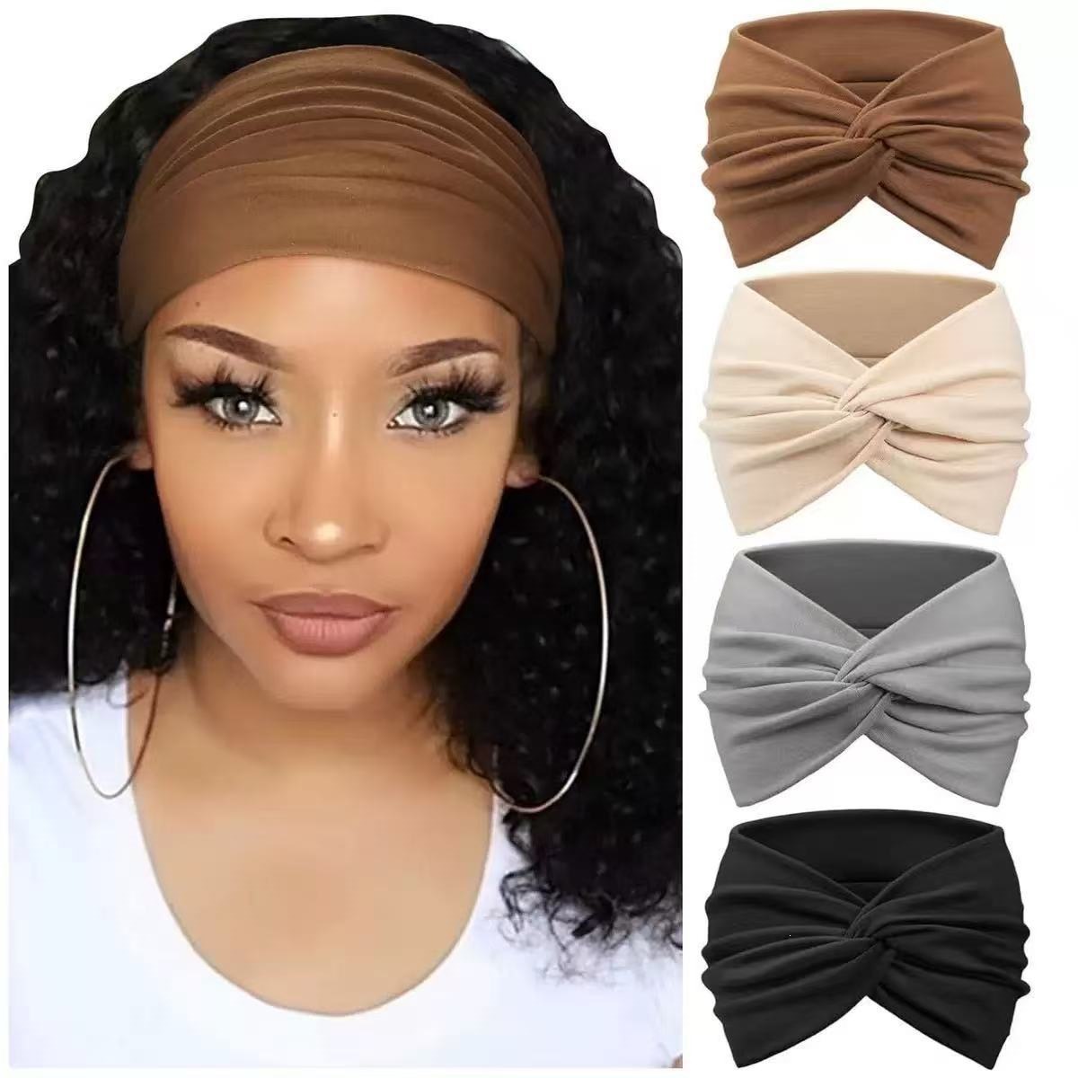 Europa y los Estados Unidos de color sólido banda de pelo deportiva ancho banda de pelo antiperspirante bandana de pelo yoga fitness banda de pelo deportiva absorción de sudor adornamiento para el pelo