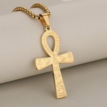跨境欧美 时尚潮人嘻哈个性不锈钢古埃及符号安卡十字架男士吊坠