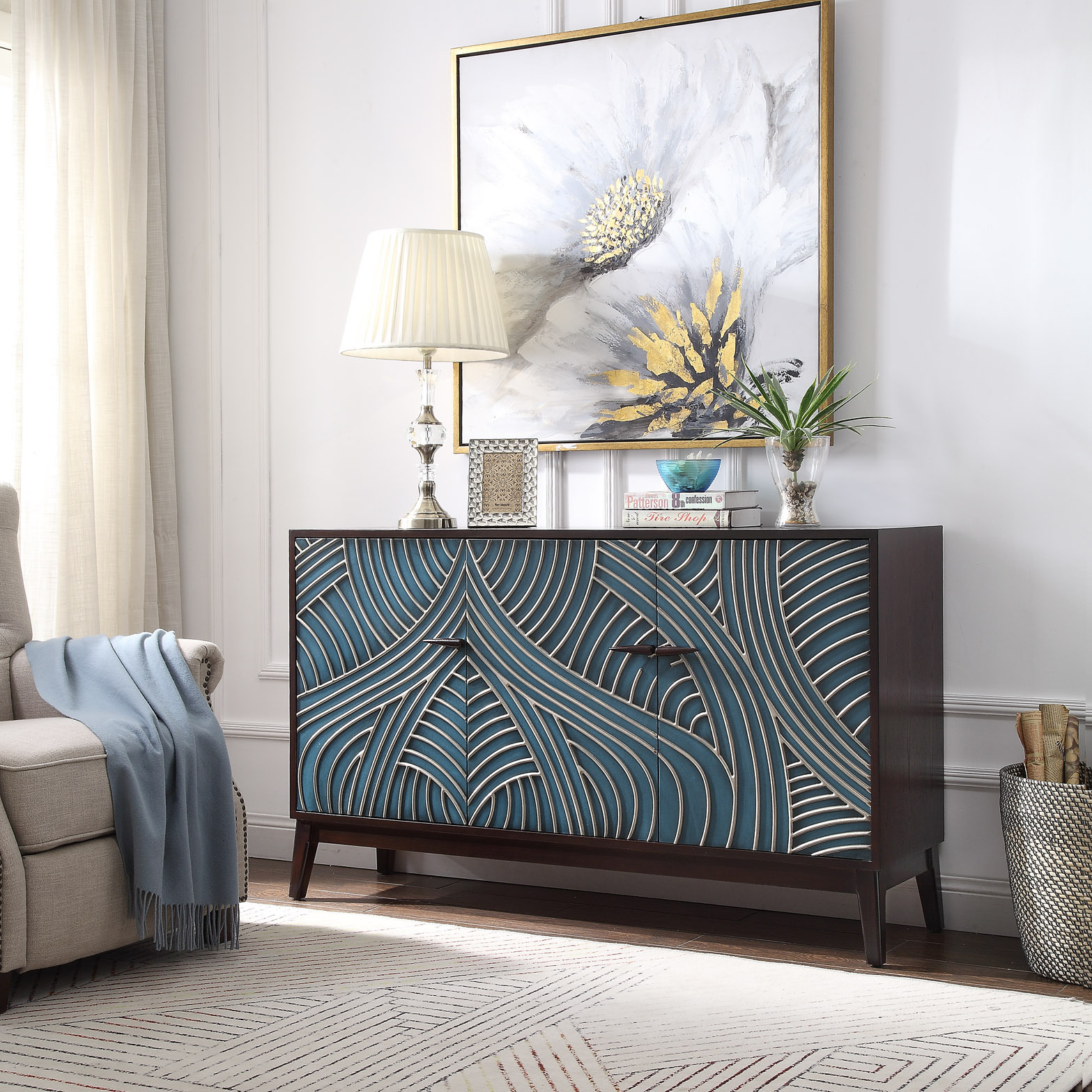 Light luxury style entrance hall cabinet living room decorative partition cabinet post-modern shoe cabinet large capacity storage cabinet American solid wood