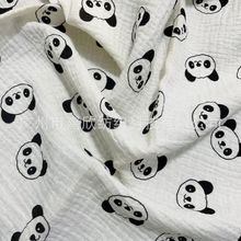 全棉双层纱布muslin 纱绉奶酪布印花动物熊猫皱布睡衣家居服面料