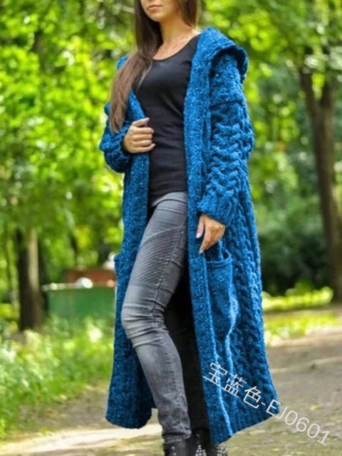 Comercio exterior transfronterizo 2023 europeo y americano nuevo cardigan Twist trenza estilo perezoso con capucha cardigan largo suéter Otoño e Invierno ropa de mujer image 14