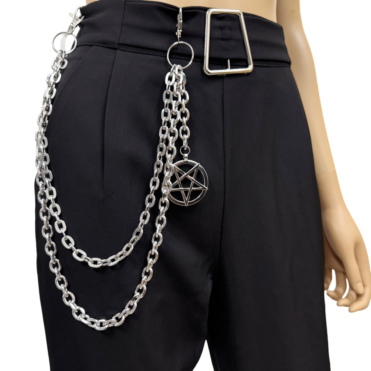 European and American cross-border jewelry fashion personality tennis racket multi-layer decorative waist chain punk fashion cool metal men's and women's pants chain