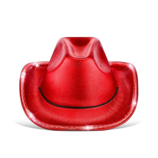 Christmas Red Bronzing Cloth Cowboy Hat with Lights Pink Girl Bronzing Cloth Led Cowboy Hat with Lights