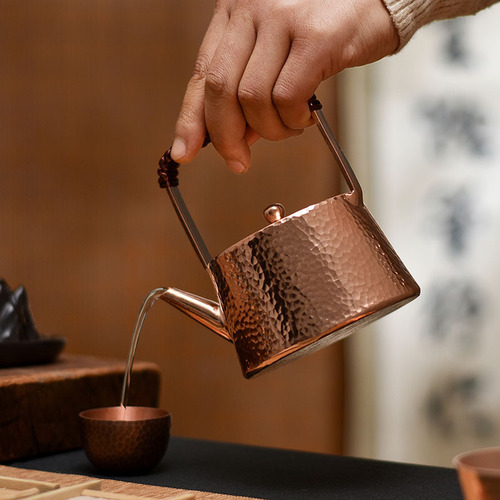Handmade small copper pot pure copper tea pot with handle tea brewing pot boiling water copper pot Gongfu tea pot retro small pot