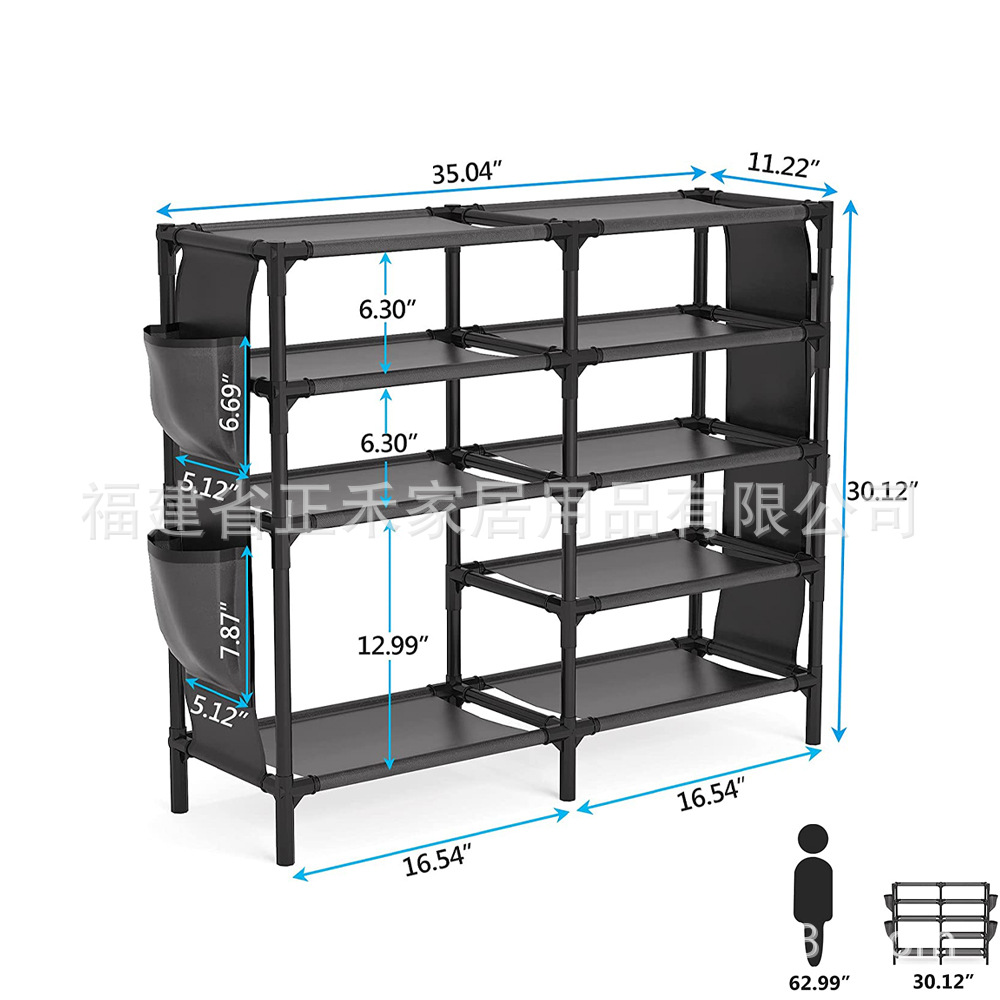 跨境电商爆款双列侧挂袋无纺布鞋架厂家直销