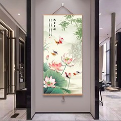 新中式九魚呈祥蓮花リビング装飾画廊下通路高精細印刷キャンバス巻物玄関掛け絵