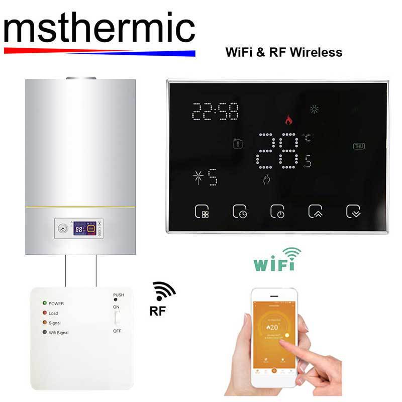 Wireless Rf Tuya Wifi Electric Floor Heating Thermostat Switch Panel Wall-Mounted Boiler Digital Display Thermostat Supports Alexa