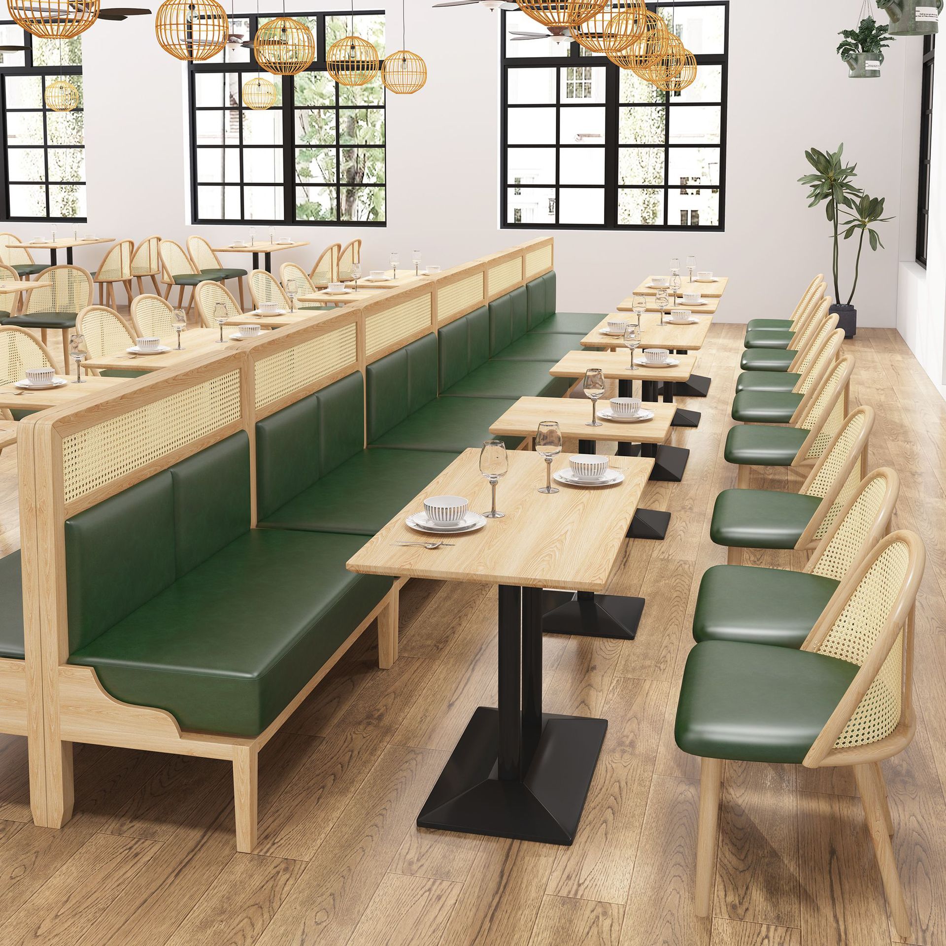 Sofá de asiento de tarjeta de ratán de madera maciza comercial nuevo estilo chino mesa y silla restaurante cafetería leche tienda de té mesa de comedor y silla combinación