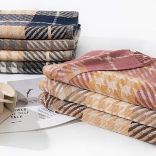2025 Plaid Scarf New Versatile Korean Style Warm Shawl Dual-Purpose Women's High-End Imitation Cashmere Scarf Wholesale