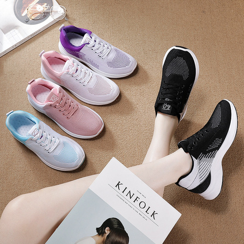 Women's 2024 New Model International Trade Women's Breathable Flyknit Shoes Women's Cross-border Lace-up Fashion Trendy Sports Shoes