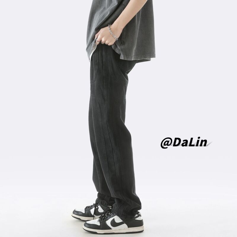 Black jeans men's ins fashionable slim fit all-match Spring straight pants retro fashion brand Ruan handsome tapered pants