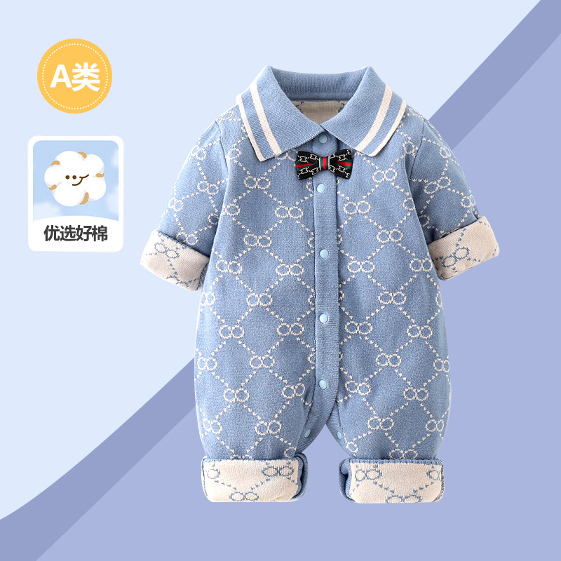 Baby Clothes, Autumn Jumpsuits, Baby Girl Sweaters, Knitted Rompers, Full-Month Crawling Clothes, Men's Round-Neck Spring and Autumn Styles