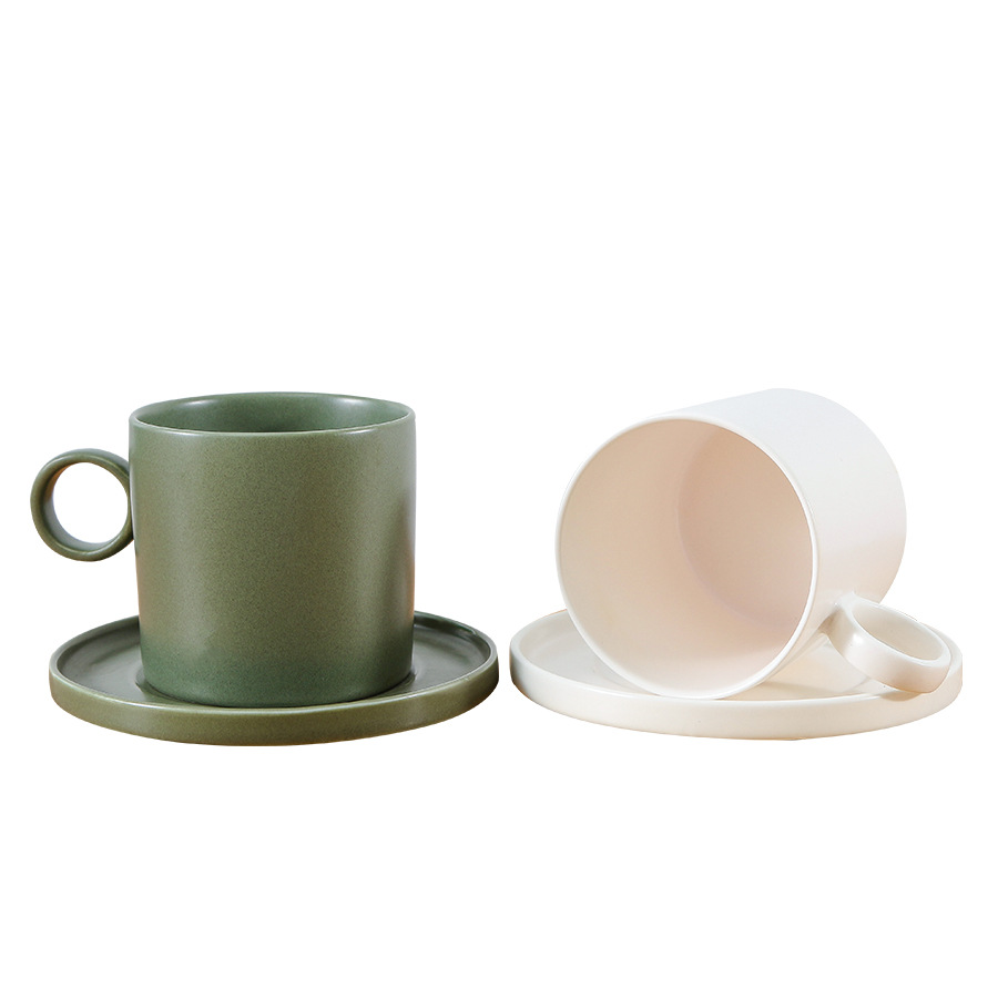 欧式咖啡杯套装卡布奇诺陶瓷咖啡杯碟定制logo创意哑光色釉咖啡杯
