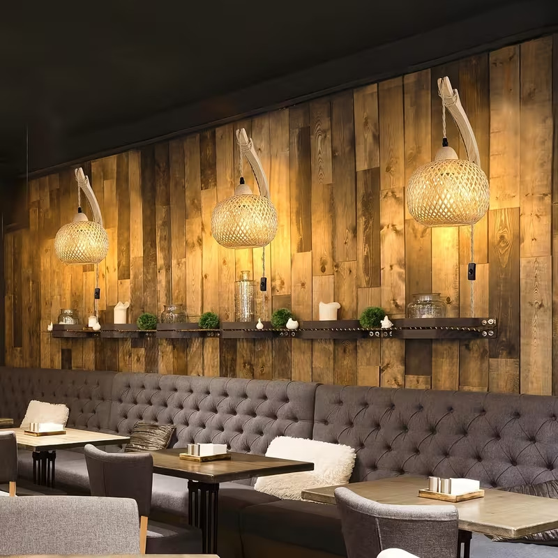 Transfronterizo enchufable bambú tejido madera lámpara de pared sala de té lámparas residenciales estilo japonés retro creativo dormitorio lámpara de cabezal de cama