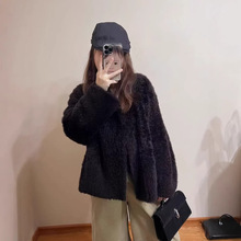 2026冬新款毛毛外套女羊羔毛宽松感上衣黑色拉贡皮草皮毛一体