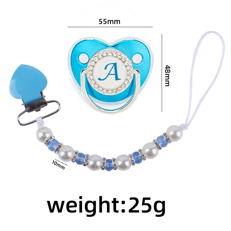 Nuevo bebé suministros melocotón corazón clip de hierro calmante bebé perla cristal chupete cadena anti-gota cadena chupete traje