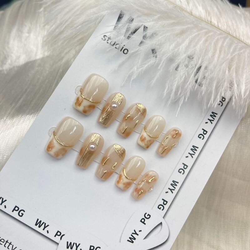 Pure Hand-Wearing Manicure Maillard New Manicure Nail Stickers Light Therapy Manicure Hand-Painted Nail Fingering Fingering