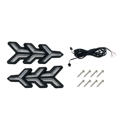 Suitable for universal car daytime running lights, small airplane-shaped lights equipped with LED daytime running lights and sequential turn signals (Gündüz işıqları) - three-colors-regular-white-light-flowing-yellow-light-for-turning-signals-ice-blue-light-left-and-right-one-set
