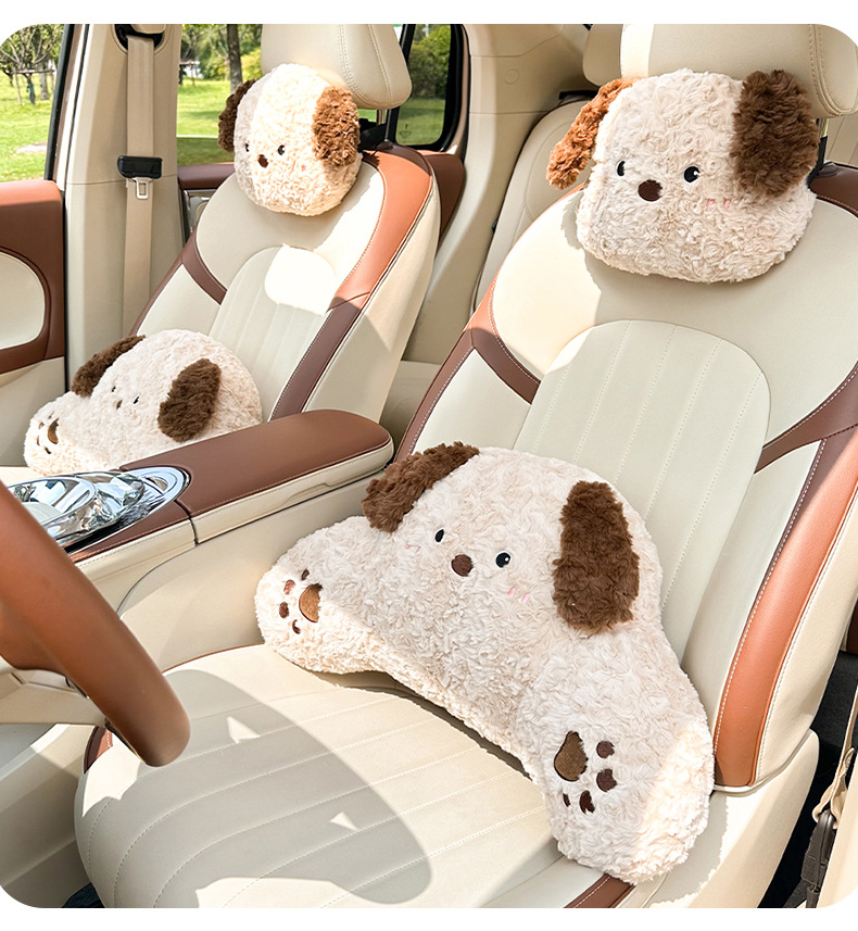 Car Headrest and Lumbar Support Set for Driver's Seat, Cute Cartoon Car Interior Neck Pillow