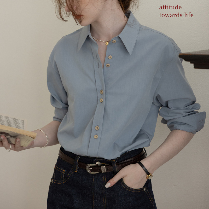 “Falida Rose” Suede Forged French Commuter Long-Sleeved Shirt with Embroidered Back