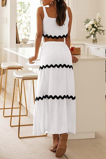 Women Clothing Lace Collage Sleeveless Short Vest High Waist Long Skirt Set
