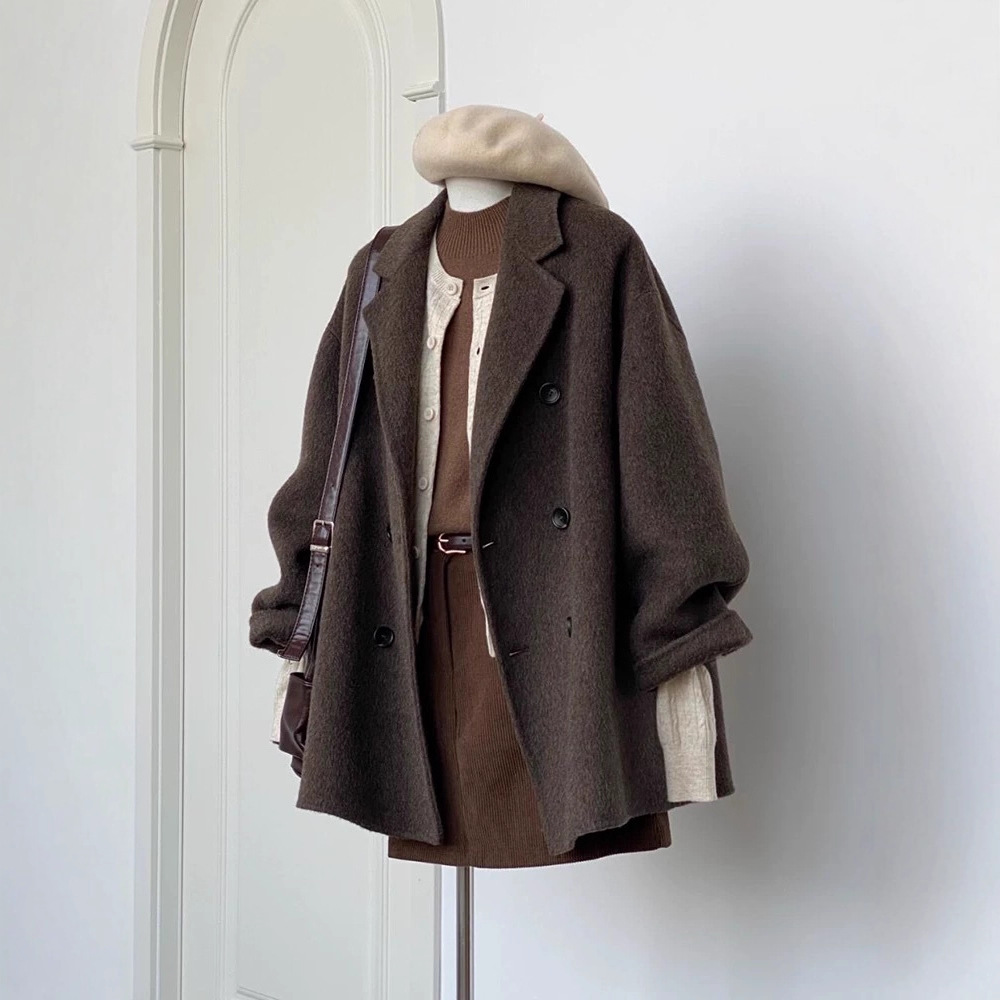 Short Double-Sided Wool Outwear for Women 2025 Autumn and Winter New Korean Style Loose and High-End Woolen Outwear for Women