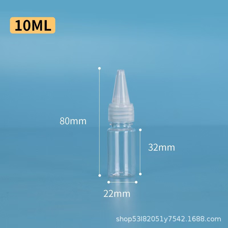 Botellas de boca puntiaguda exprimidas transparentes al por mayor al contado de 30 ML 50 ml en botellas de plástico PET en botellas vacías de pigmento de pegamento