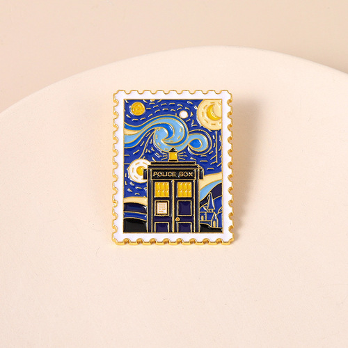 European and American creative photo frame brooch Van Gogh's brooch geometric metal badge art house waist pin