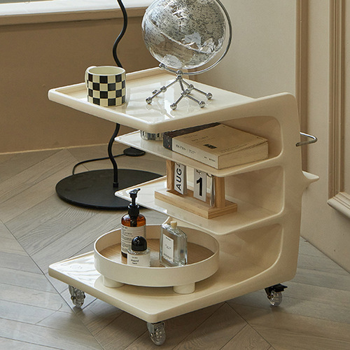 Sofa side acrylic rolling nightstand, movable bedside cabinet, trendy Instagram-style cream-colored small tea table