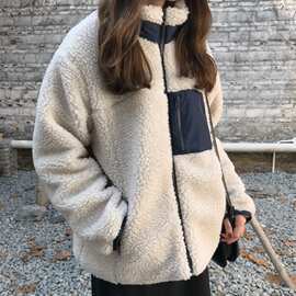 秋冬棉服新款新品新品百搭拼色宽松加厚羊羔毛外套女东南亚有吊牌