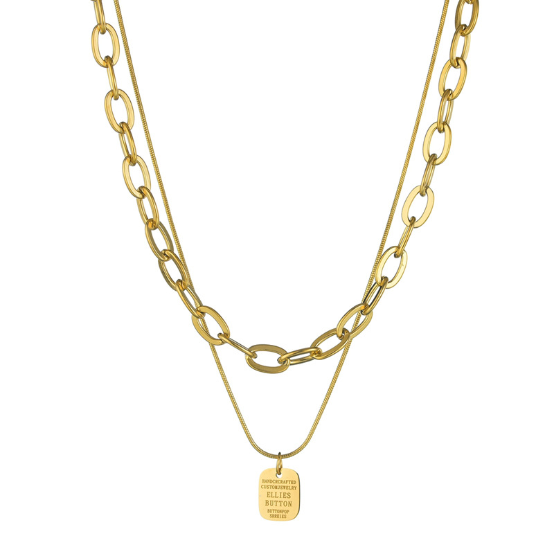 1 Piece Quantity Holiday Occasion 201 Stainless Steel Material Vacuum Plating 18K Gold Square 201 Stainless Steel Streetwear 201 Stainless Steel Layered Necklaces