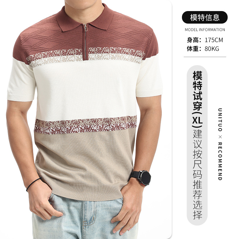 American Style Retro Polo de hielo de punto de hombre Casual de verano de alto nivel de camiseta de cuello de hombre