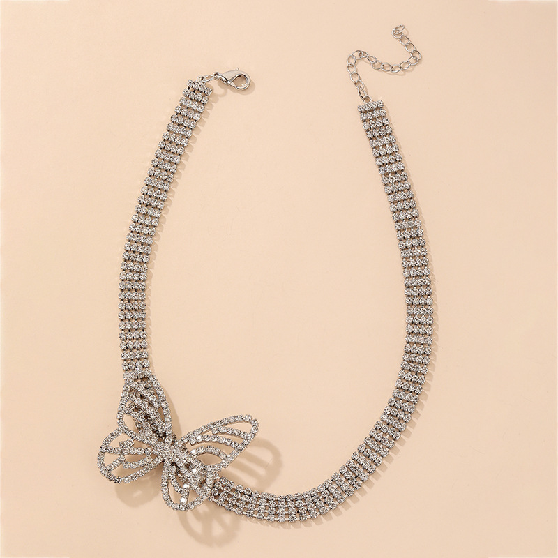 rhinestone butterfly thick chain korean style short necklace wholesale jewelry Nihaojewelry