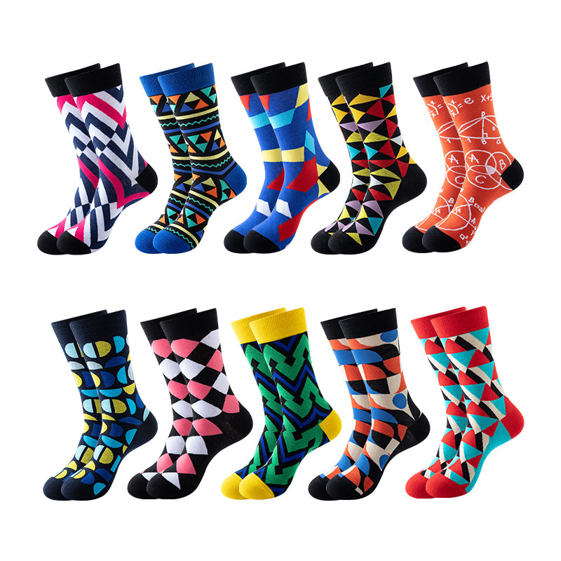 Geometric Block Men's Fun Novelty Crew Sailor Color Socks Funny Long Socks Gift dress socks