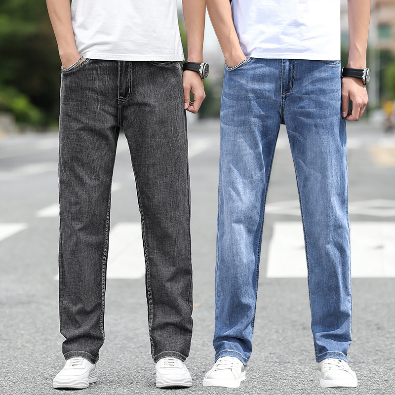 Jeans Men's Summer New Loose Hong Kong-style Thin All-match Straight Pants Large Size Fashionable Wide-leg Casual Long Pants