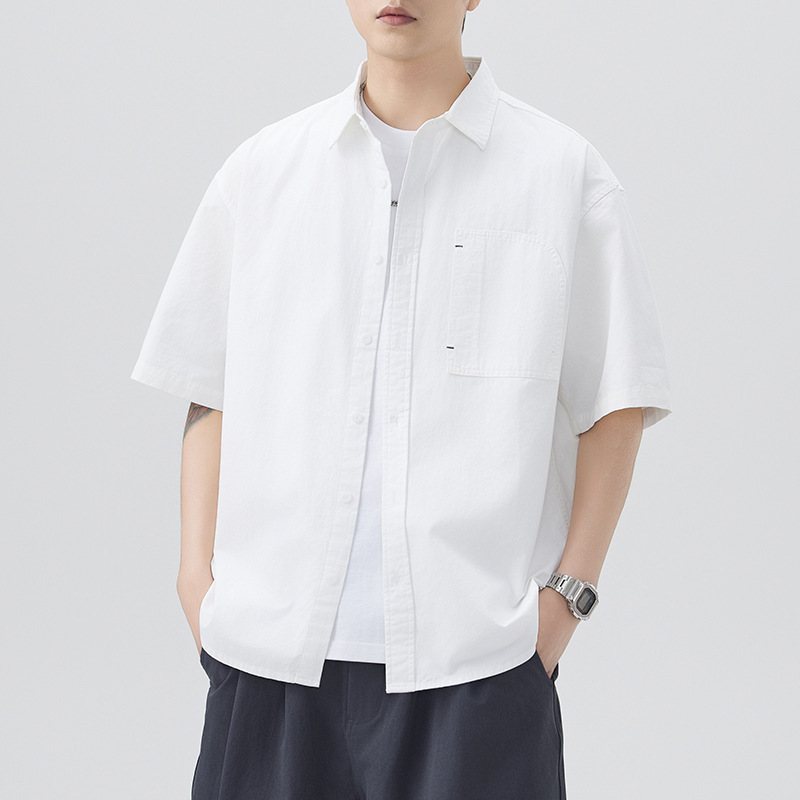 Shanggu Men's Clothing American Style Trendy Short Sleeve Shirt for Men Japanese Retro Simple Versatile Mid-Sleeve Shirt Men's Pure Cotton Shanggu Men's Clothing American Style Trendy Short Sleeve Shirt for Men Japanese Retro Simple Versatile Mid-Sleeve Shirt Men's Pure Cotton
