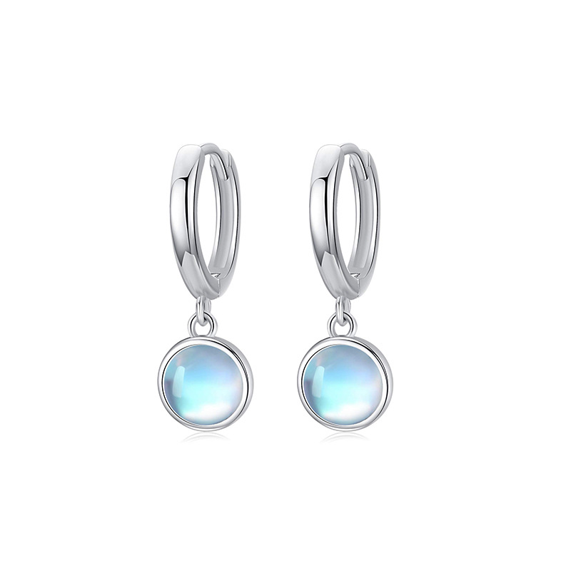 925 aretes de piedra de luna de plata esterlina círculo de alta calidad sencillo perfiles femeninos fríos temperamento europeo y americano pendientes transfronterizos