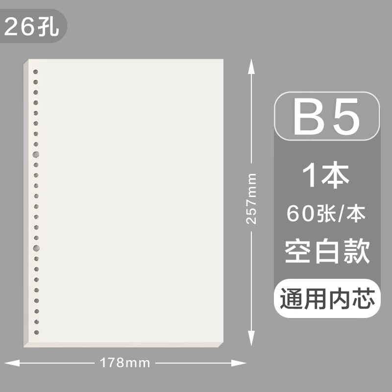 Libro de hojas sueltas Deli Núcleo de reemplazo 20 agujeros 26 agujeros 30 agujeros A5B5 Papel de hojas sueltas universal Núcleo de repuesto Cuaderno de bobina A4