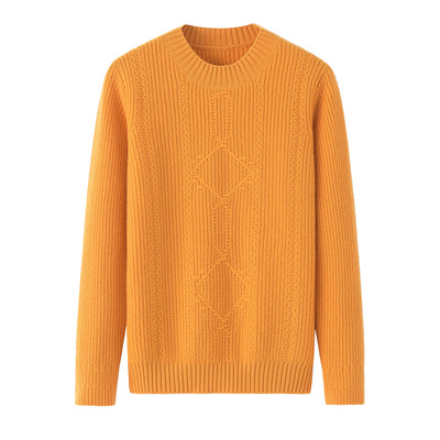 東霄2021秋冬時尚絞花圓領純羊絨衫女加厚休閑百搭毛衣打底針織衫