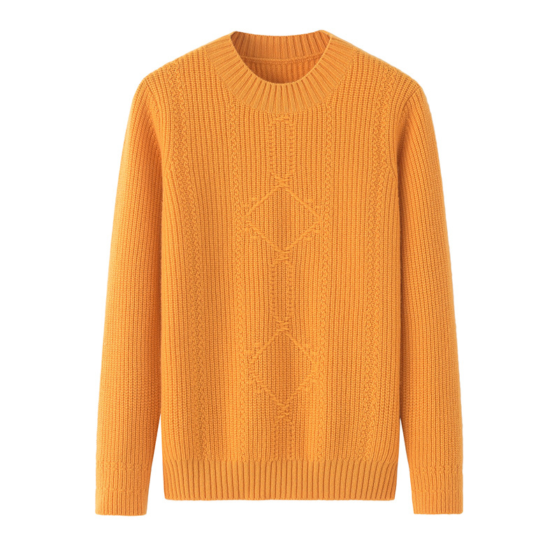 東霄2021秋冬時尚絞花圓領純羊絨衫女加厚休閑百搭毛衣打底針織衫