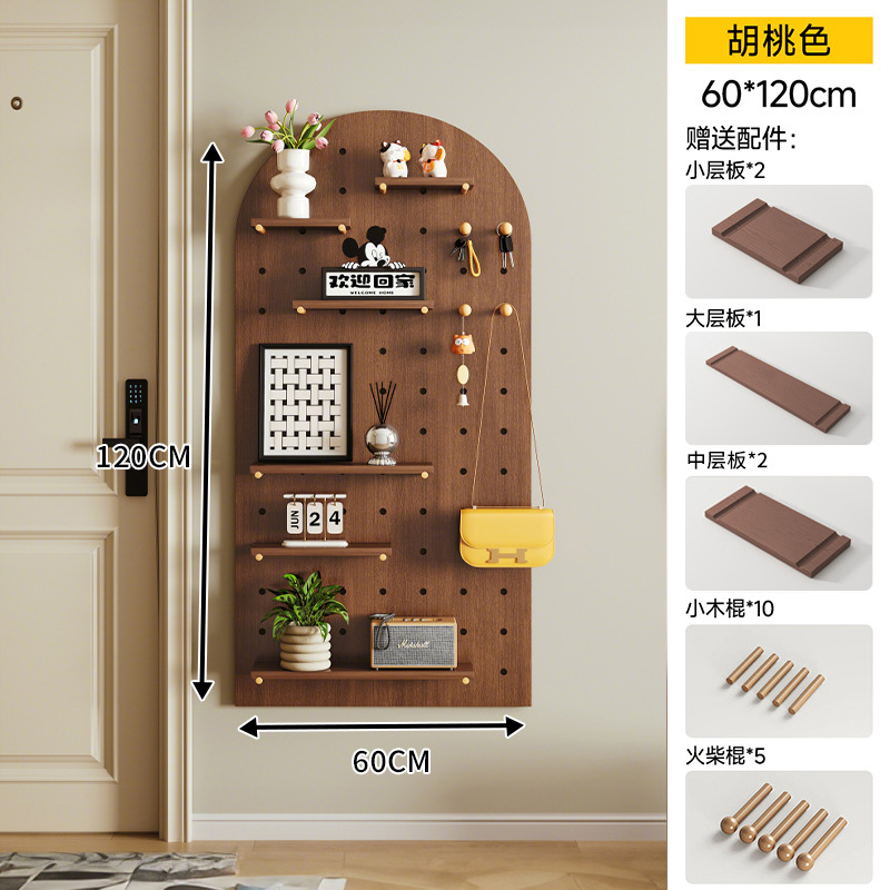 Tablero de agujero de madera maciza, estante de pared, entrada, forma de nogal, decoración de pared, pantalla de almacenamiento