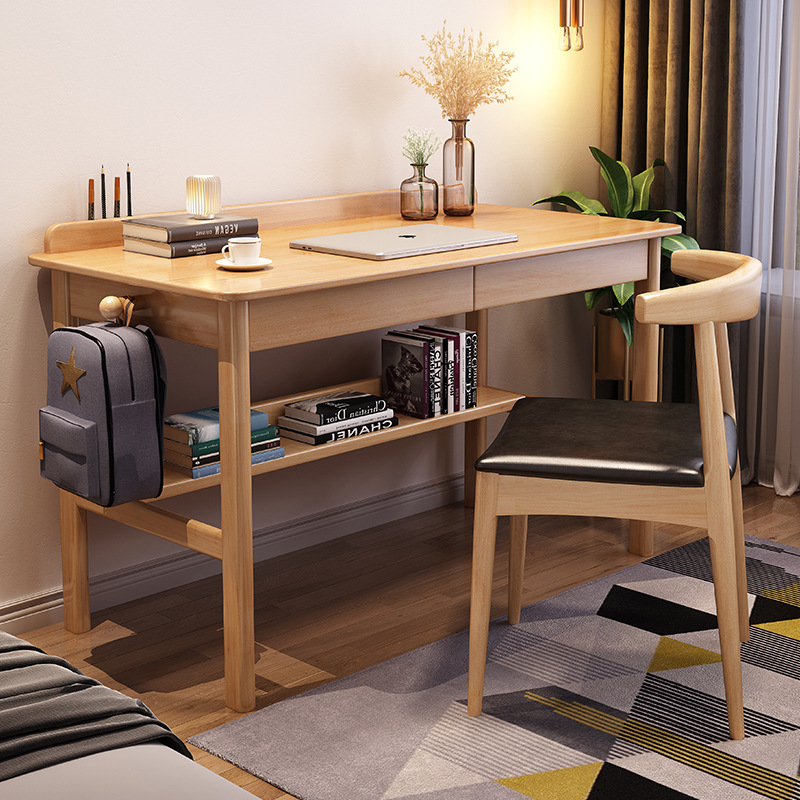 Escritorio de madera maciza nórdica, escritorio de computadora, escritorio de madera maciza simple para el hogar, escritorio de dormitorio simple todo en uno